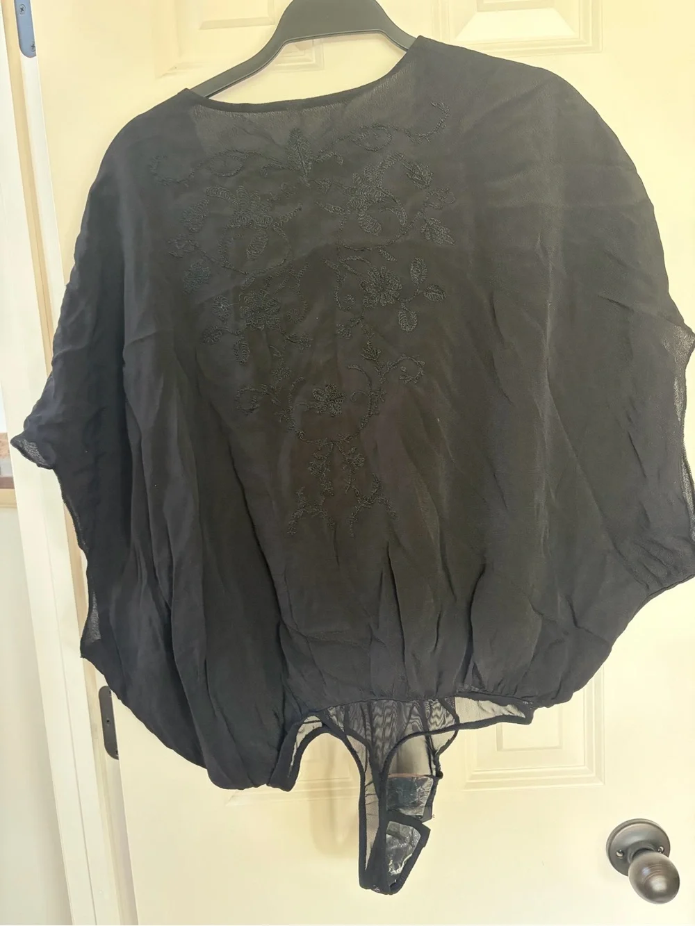 Free People Black Embroidered Wrap Bodysuit